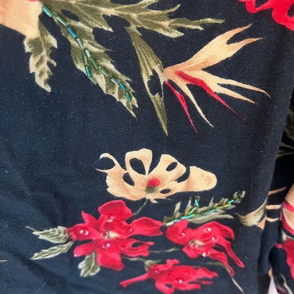 JM COLLECTION BLACK FLORAL SEQUIN/BEADED TOP 3/4 SLEEVE TOO CUTE EUC - Picture 7 of 11